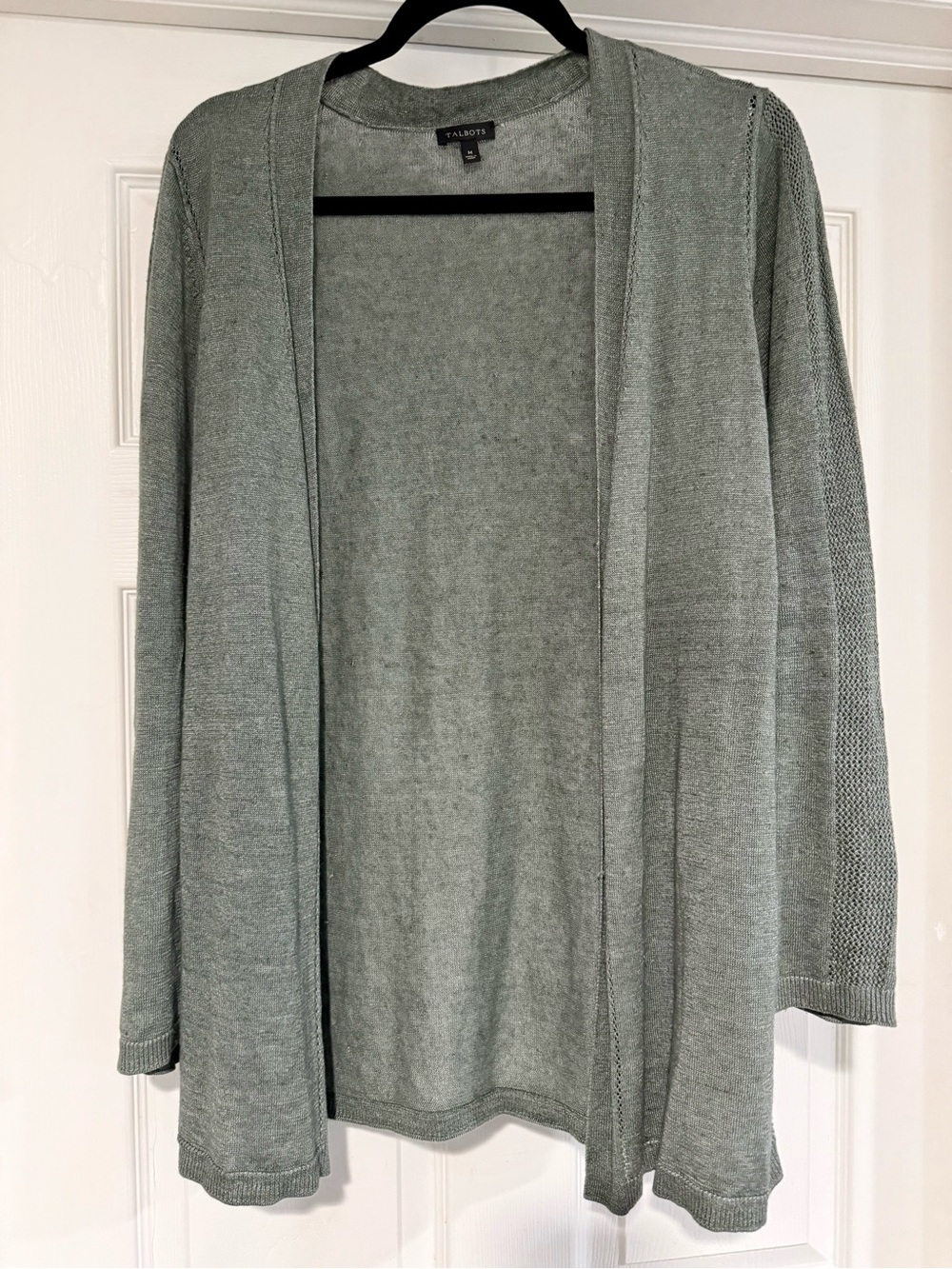 Talbots Sage Green Open-Front Lightweight 100% Linen Cardigan